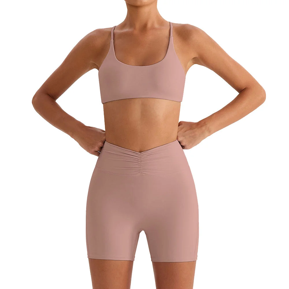 

Women's Stretchy Soft Compression Quick Dry High Neck Ribbed V-Cut Leggings And Bra Set for Running Exercise Yoga