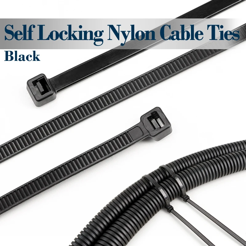 

Black Nylon Cable Ties Self Locking 100/150/200mm Black Plastic Zip Wire Binding Wrap Straps DIY Cable Fasten Organiser
