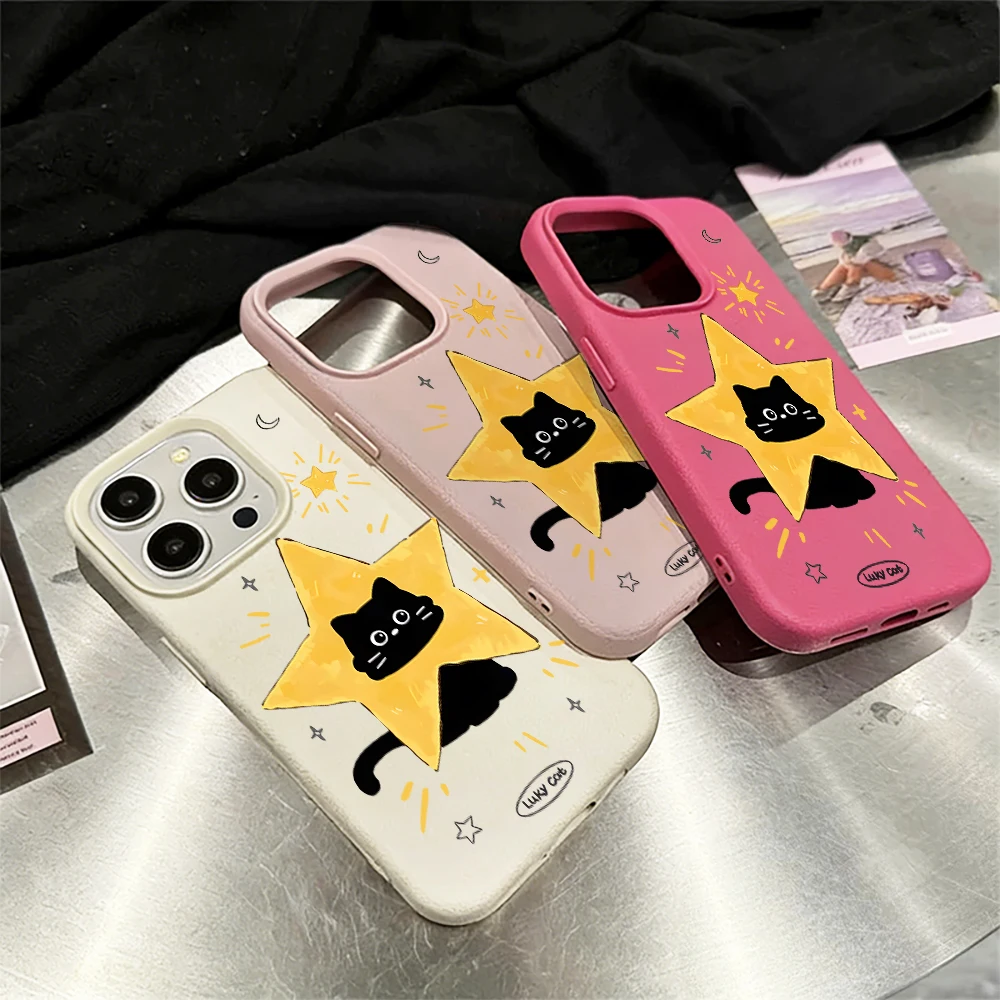 Star Black Cat Handyhülle für iPhone 17 16 15 14 13 12 11 Pro Max 16 15 14 Plus 17 16 15 14 13 12 Pro 17Air Silikon Matte Hülle – Detail 3