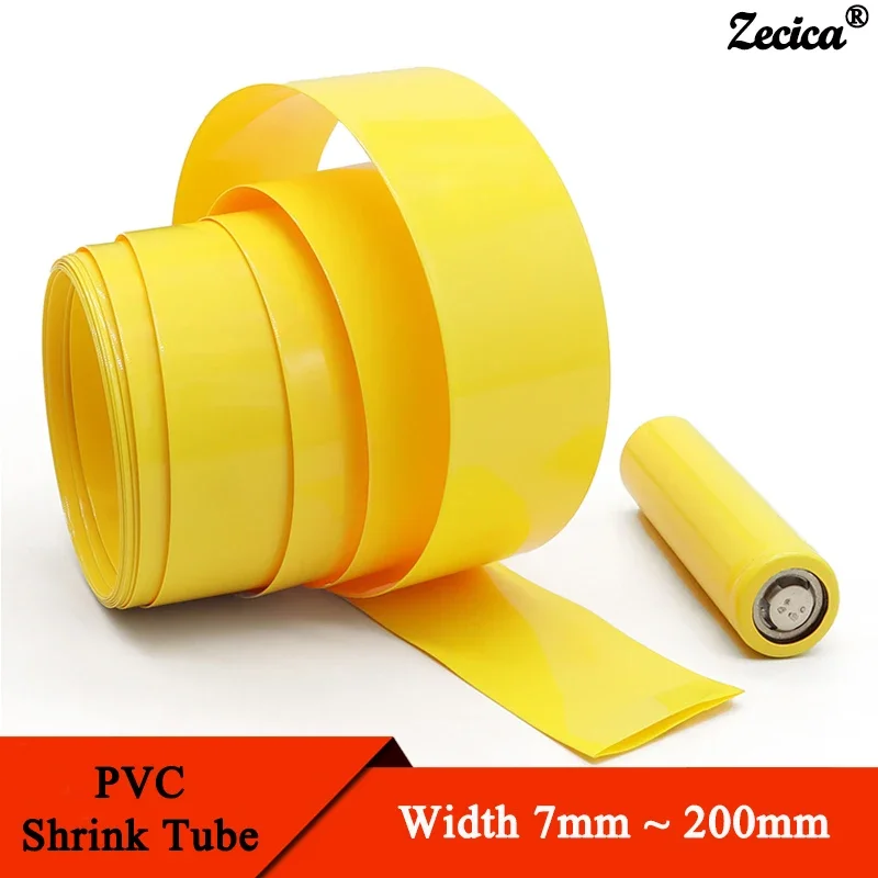 1m~20m 18650 Battery Pack Wrap PVC Heat Shrink Tube Yellow 7mm~200mm Insulated Heat Shrinkable Cable Sleeve Protector Film Case