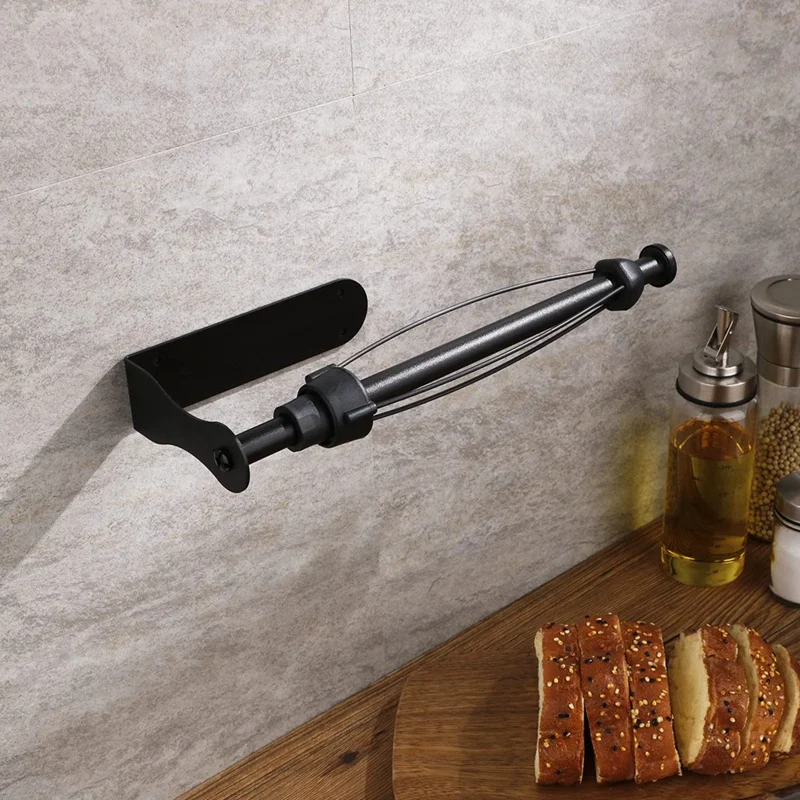 Porta asciugamani di carta da 1 pezzo sotto l'armadio Portarotolo da cucina nero Portarotolo da parete per cucina di casa Montaggio a parete