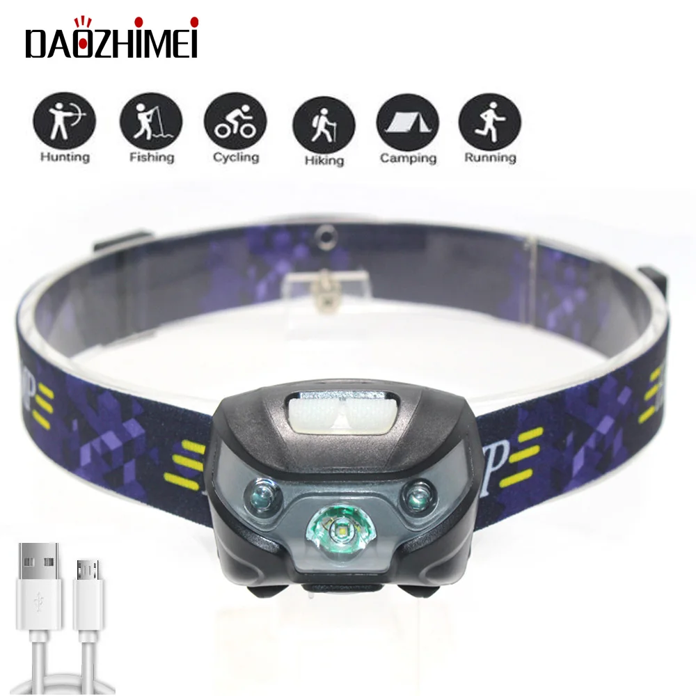 

Portable mini LED Headlamp Built-in battery Headlight USB Charging Interface Cycling Head Flashlight 5-Mode Camping Fishing Lamp