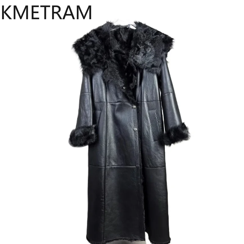 

Двусторонняя меховая куртка из натуральной овчины, женская черная длинная шуба из натурального меха, 2025 зимние кожаные куртки, женская одежда шуба