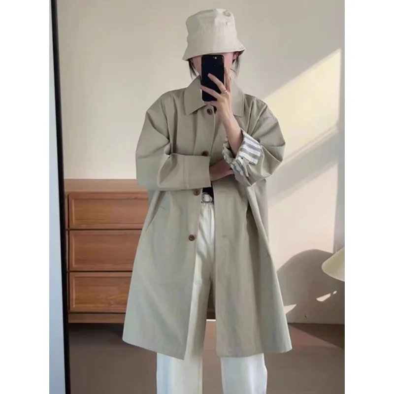 

SuperAen женский 2021, осенне-зимний новый свободный плащ в корейском стиле, простые однобортные пальто средней длины