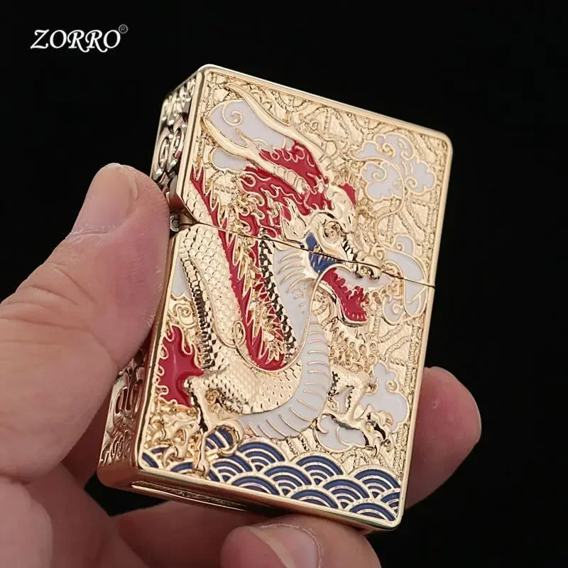 ZORRO Old-fashioned Armor Kerosene Lighter Windproof Five-sided Embossed Veyron Creative Pure Copper Lighter Men\'s Gift