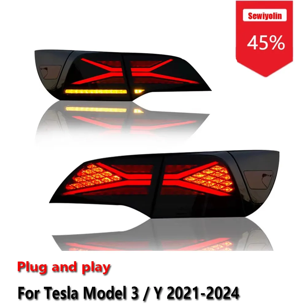 

Sewiyolin Car LED Tail Light Assemblies For Tesla Model 3 / Y 2021-2024 Auto Fog DRL Brake Turn Signal Lamp Plug and Play