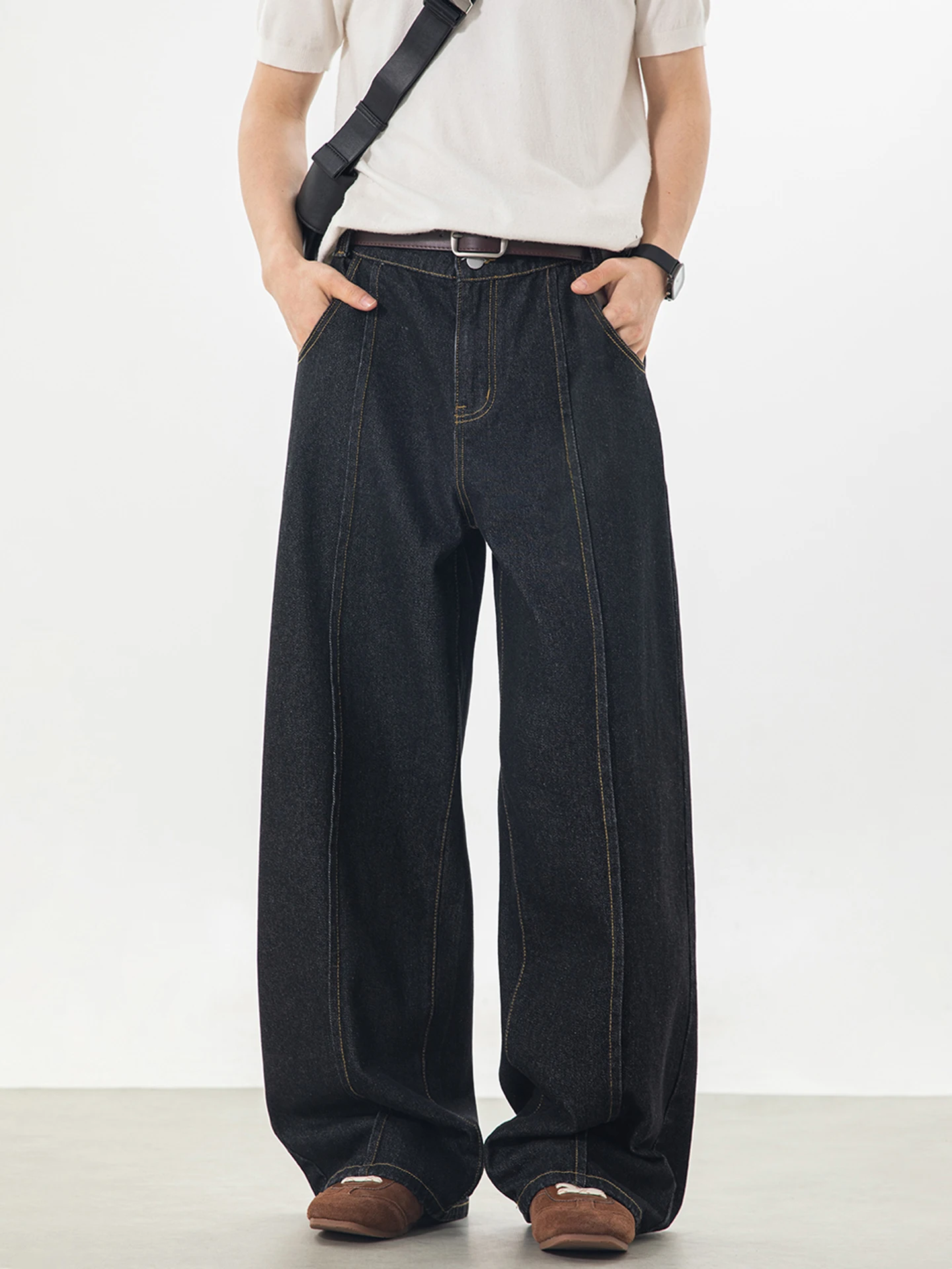 

American Retro Waed Denim Jeans Men's Spring Cleanfit Loose Wide Leg Straight Cut Long Pants Youth Casual Wear Resistant