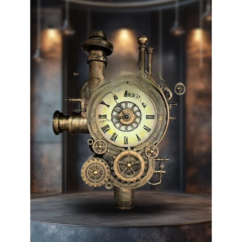 Metal wrought iron machinery large gear clock wall decoration pendant