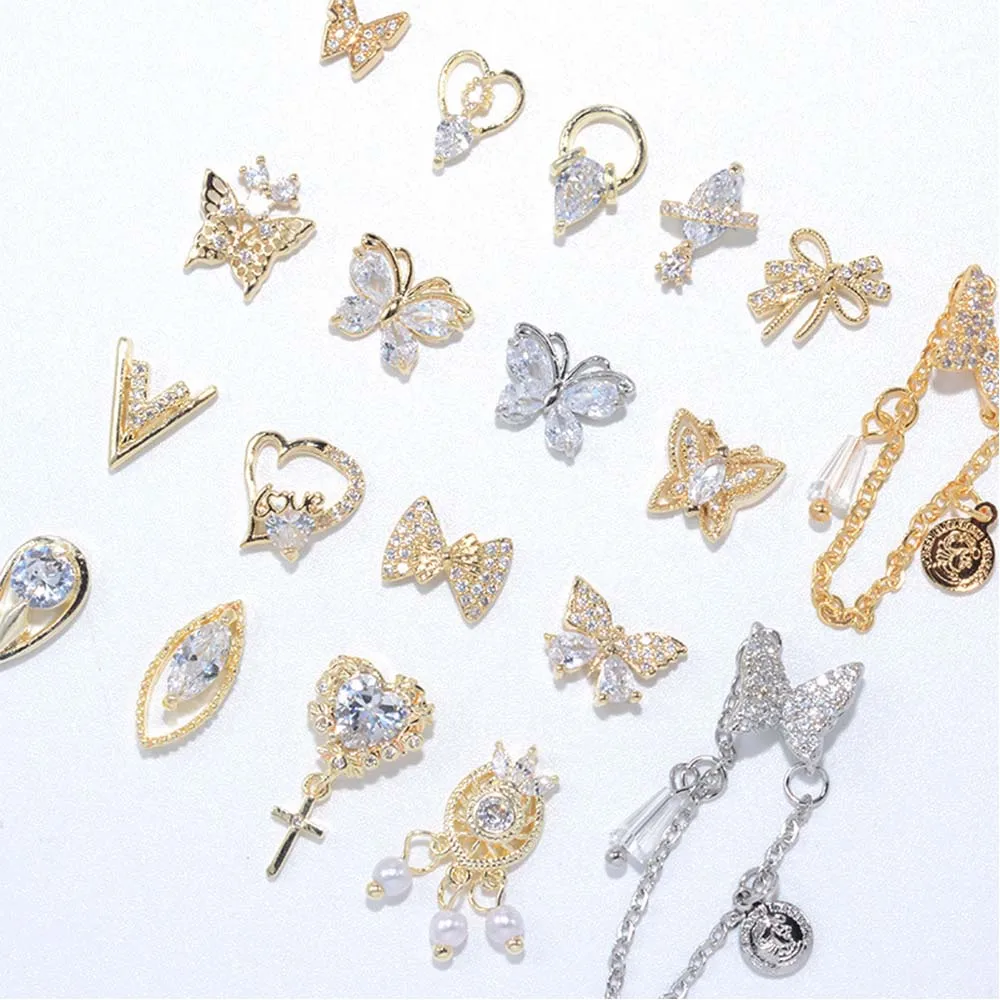 DIY 3D Manicure Tools Charms Crystal Diamond Butterfly Nail Rhinestones Nail Art Jewelry Nail Art Decorations Pendant Chain