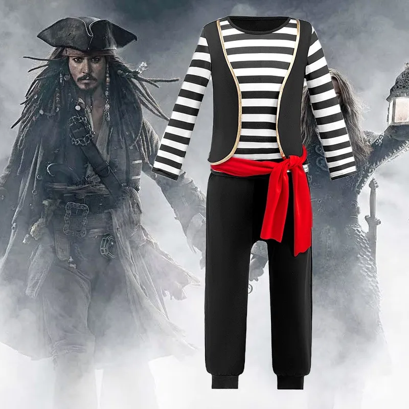 

Новый детский костюм пирата для Хэллоуина, полосатый наряд для мальчиков, сценический костюм с длинными полосками
