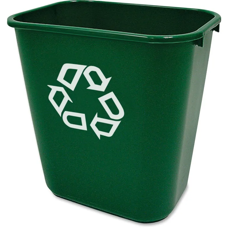 Commercial Products Resin Deskside Recycling Can, 7-Gallon, Green Recycling Symbol,Bathroom/ Fits Under Desk/Cabinet, Pack of 12