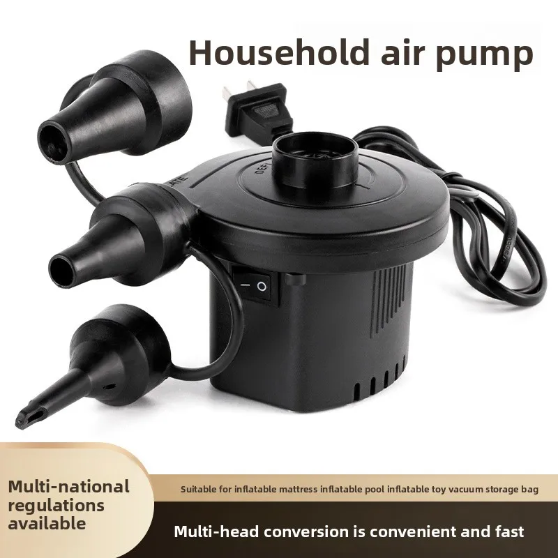 

Портативный воздушный насос двойного назначения 110–240 В для надувной лодки с кроватью для бассейна, быстрой накачивания и дефляции, набор из 3 насадок, для домашнего использования в автомобиле