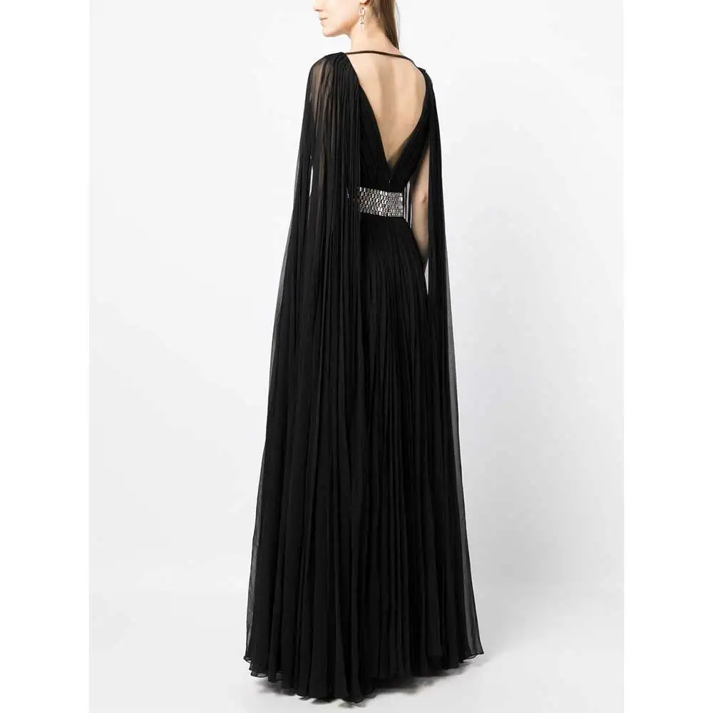 YUMDI Luxury Black Dubai Long Dress Rhinestone Belt Ladies Party High-end Formal Dress Saudi Arabia Long Sleeve Shawl Smock 2023