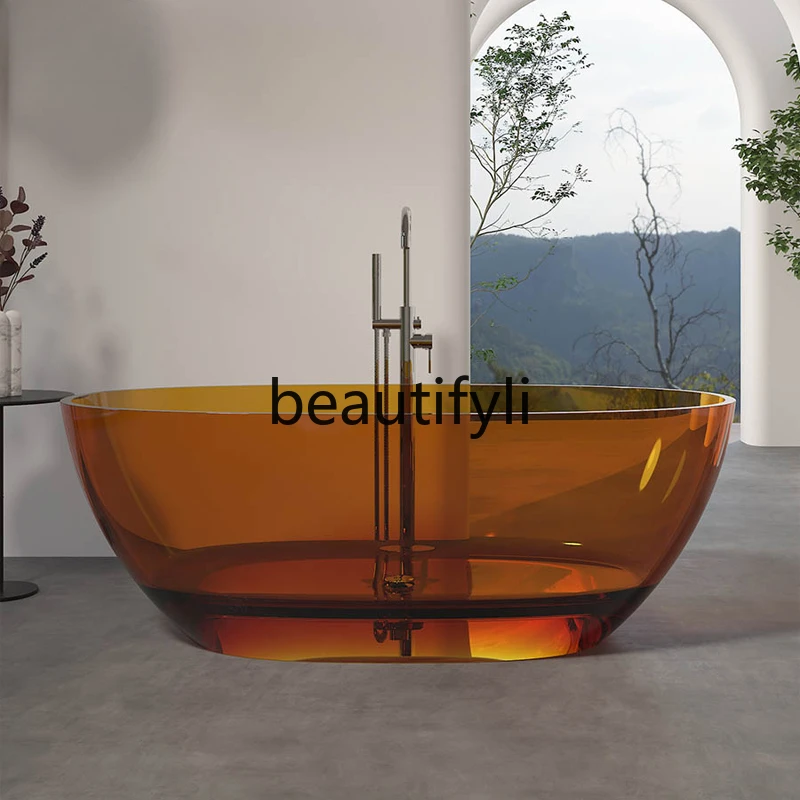 

Crystal bathtub Color transparent cylinder Artificial stone Independent couple bathtub Hotel B & B special bathtub