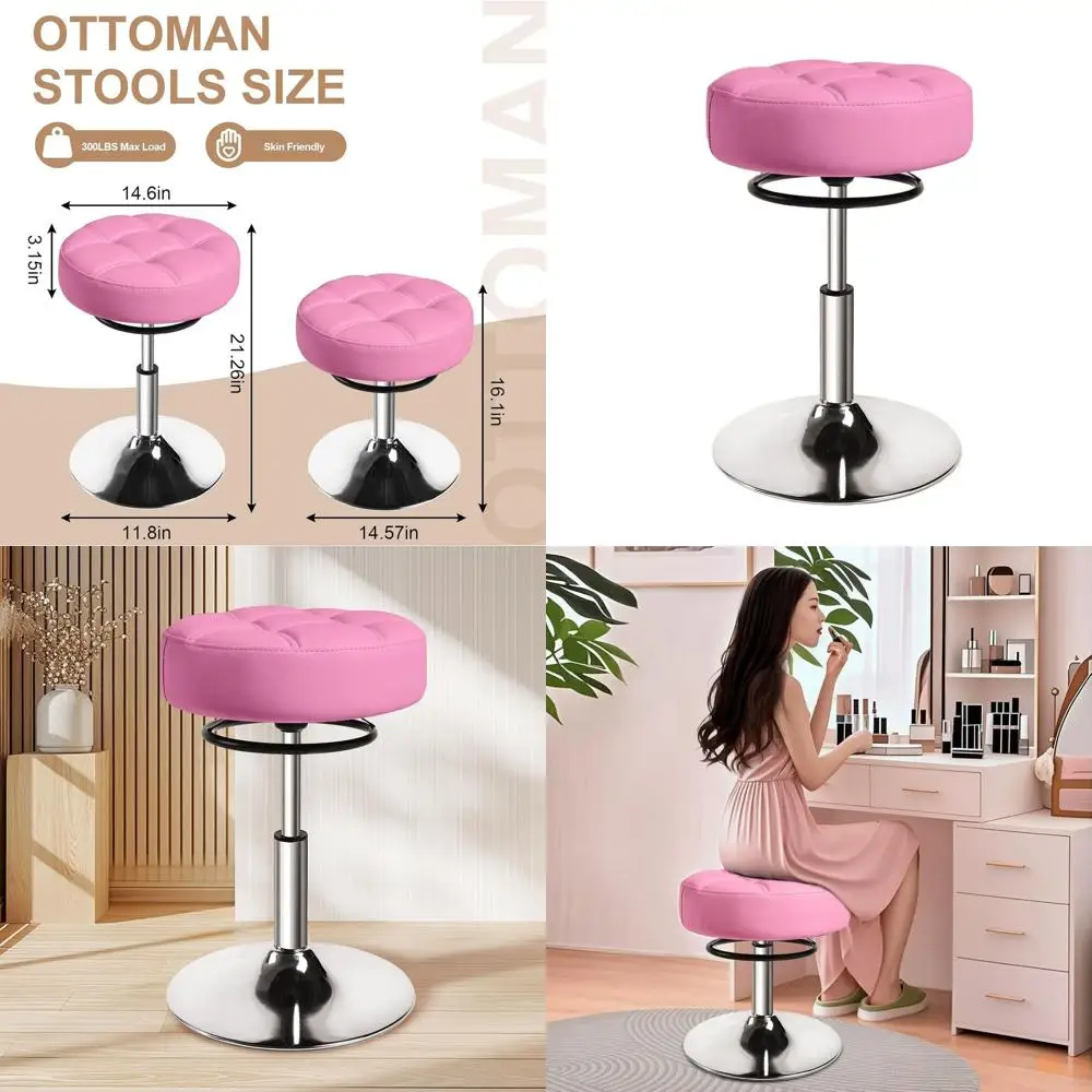 

360 ° Поворотный туалетный столик с регулировкой высоты, розовая искусственная кожа для ванной комнаты, спальни, гостиной и офиса