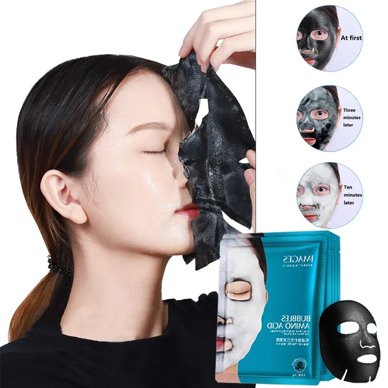 IMAGES 1pcs Amino Acid Bubble Mask Deep Pore Clean Bamboo Charcoal Black Face Mask Whitening Facial Skin Care Treatment Mask