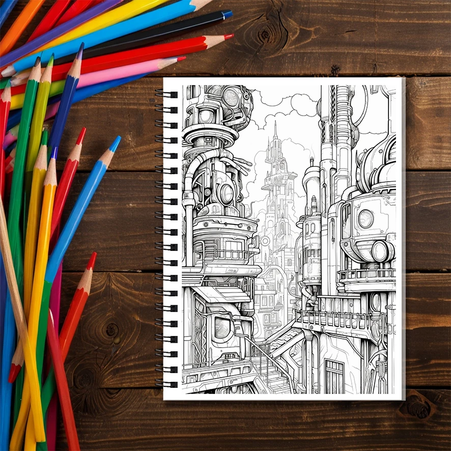 Future Technology Coloring Book-8.3 x 11.2 inches 22 page high-tech coloring book, helpful in relieving stress and emotions, pos