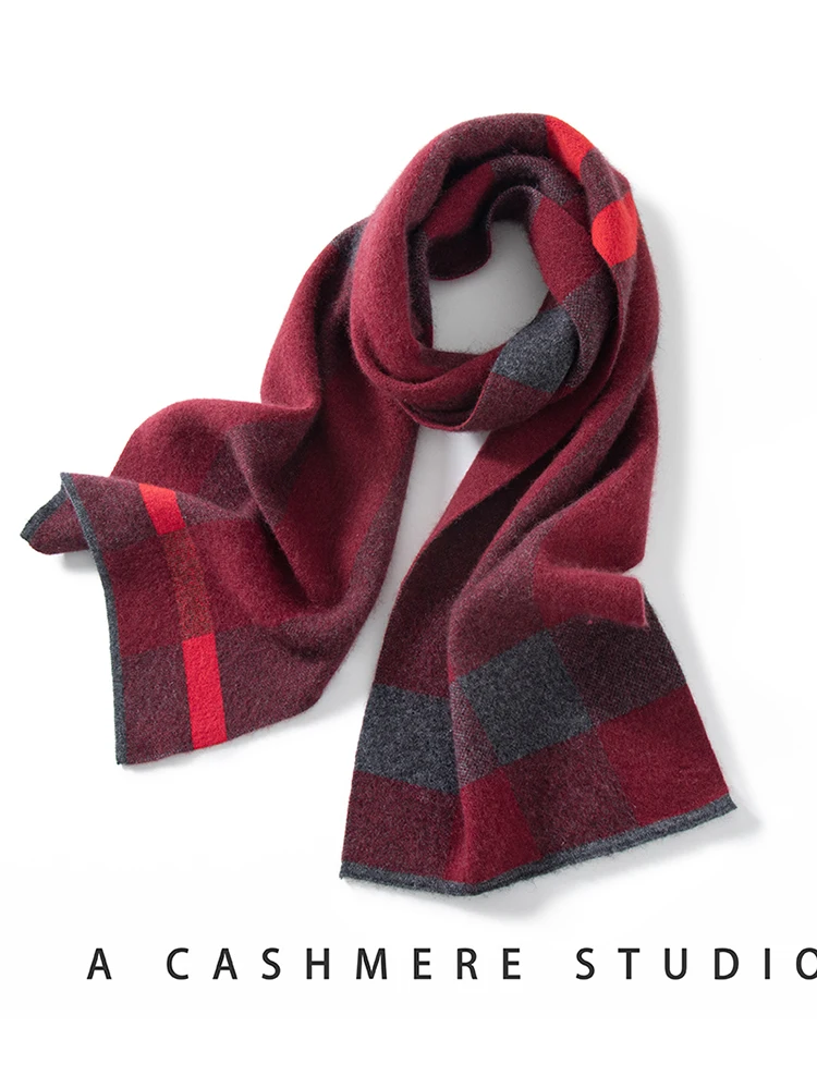 High-Quality Unisex Pure Cashmere Scarf Padded Warm Wrap Long Scarf For Men and Women Winter Fashion Patchwork Color Long Scarf