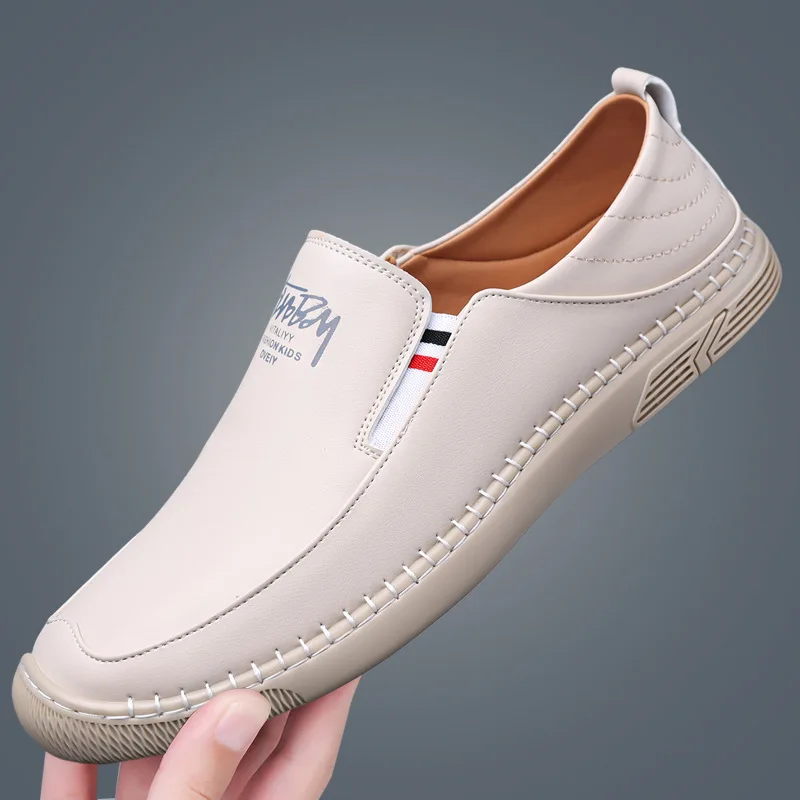 

Новая мужская кожаная повседневная обувь, удобная обувь для отдыха на плоской подошве, мужские лоферы без шнуровки