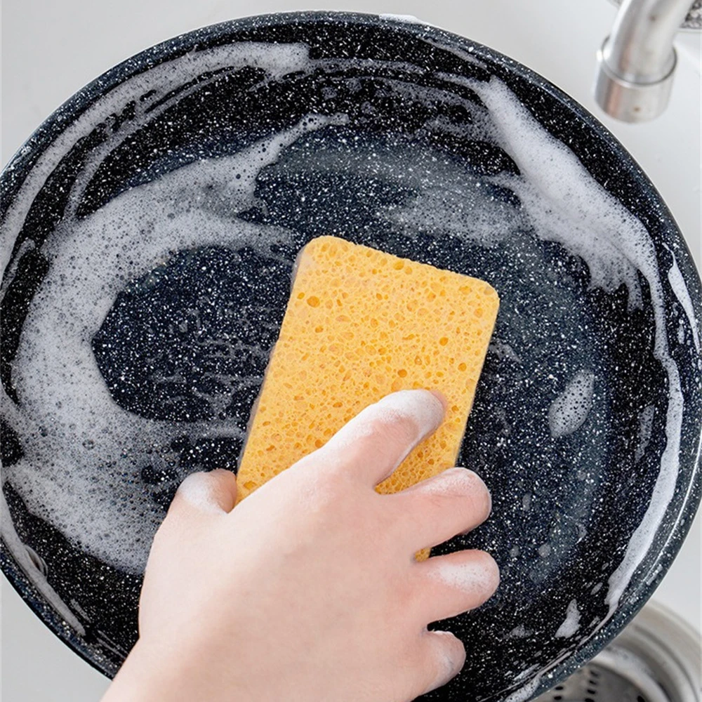 Kitchen Dish Washing Sponge Non-stick Oil Compressed Wood Pulp Cotton Scouring Pad Natural Sisal Wipe Cloth Household Gadgets