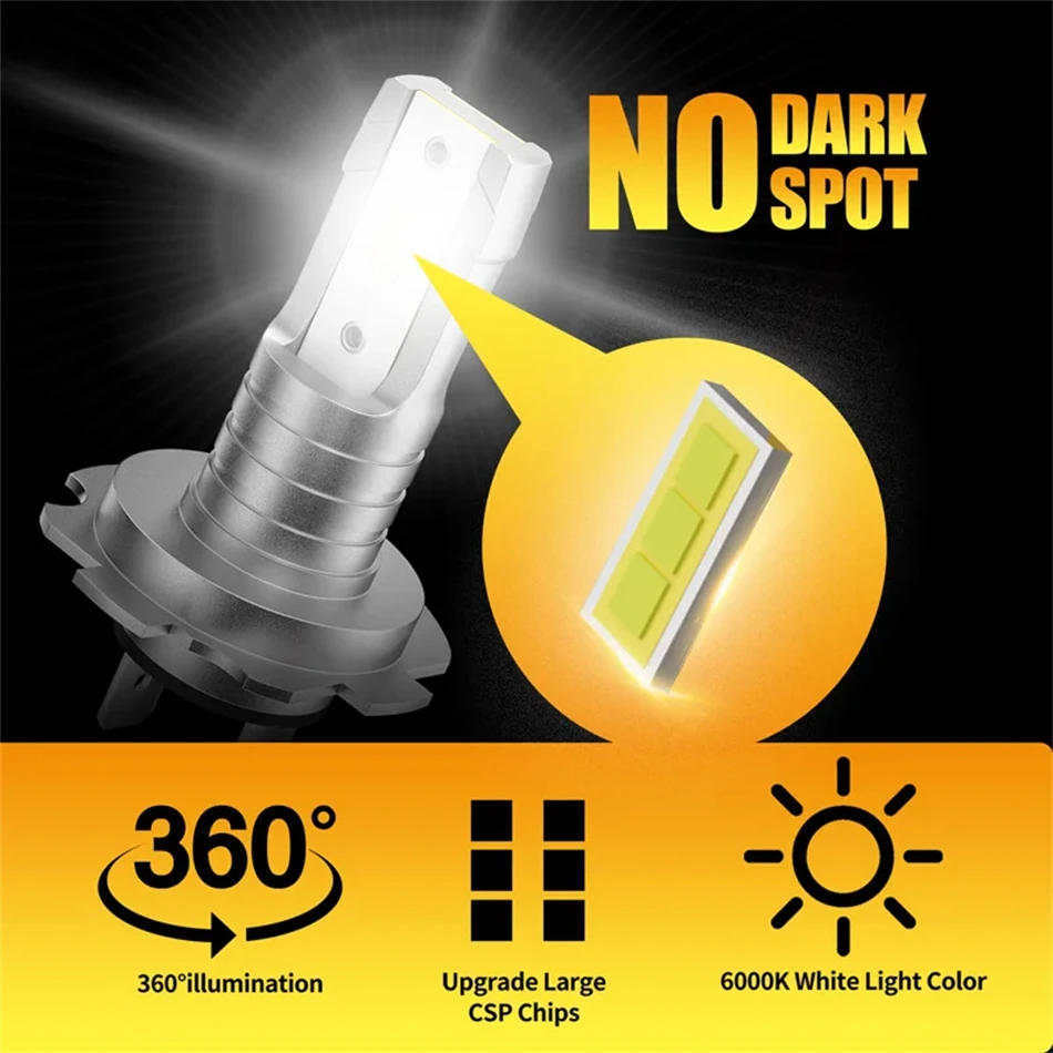 Lâmpada do farol do AILEO-LED para o carro, luz de névoa, brilhante super, Fanless, 15000LM, H7, H4, H9, H8, 9005, HB3, 9006, HB4, 3000K, 6500K