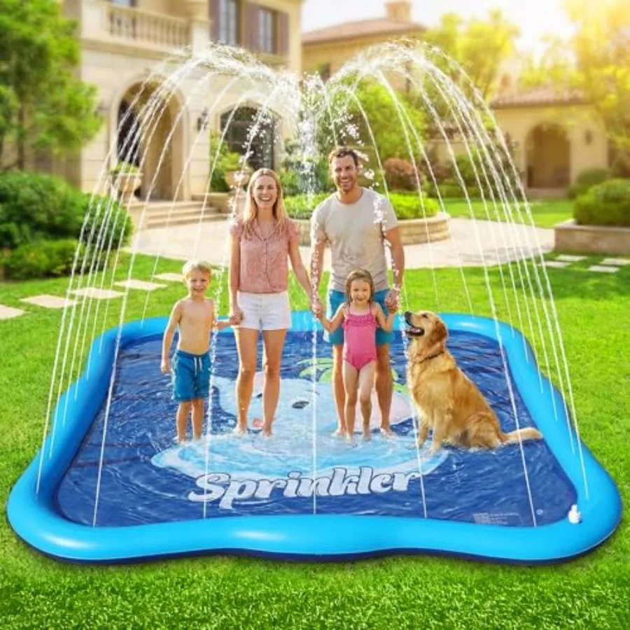 

Splash Pad Sprinkler for and Dog, 85" Thickened Square Splash Pad for Toddler 1-3, Elephant Outdoor Water Toy Play Mat for,Back