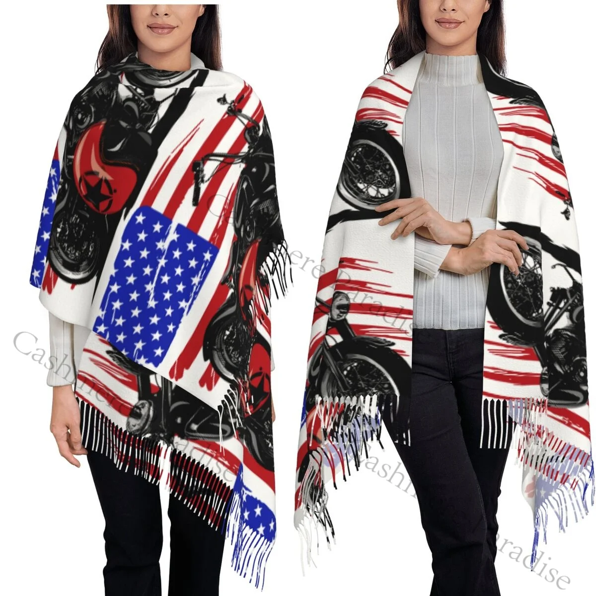 

American Motorcycle With American Flag Adult Cloak Cape Hooded Medieval Costume Witch Wicca Vampire Elf Purim Carnival Party
