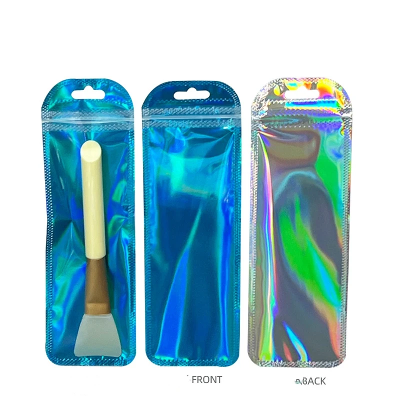 50pcs Blue Holographic Bags Smell Proof Zipper Jewelry Foil Pouch For Small Businesses Products Packaging Food Candy Storage