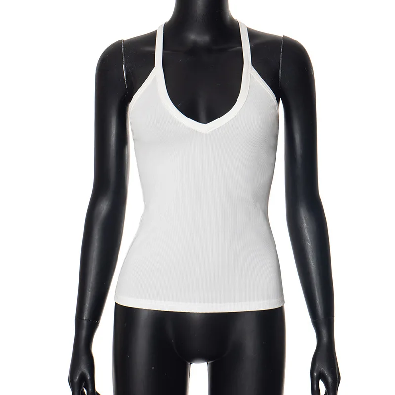 

2025 Новые женские повседневные летние майки на бретелях, сексуальные базовые топы без рукавов с глубоким v-образным вырезом, рубашка на бретельках, тонкие вязаные топы в рубчик Y2K