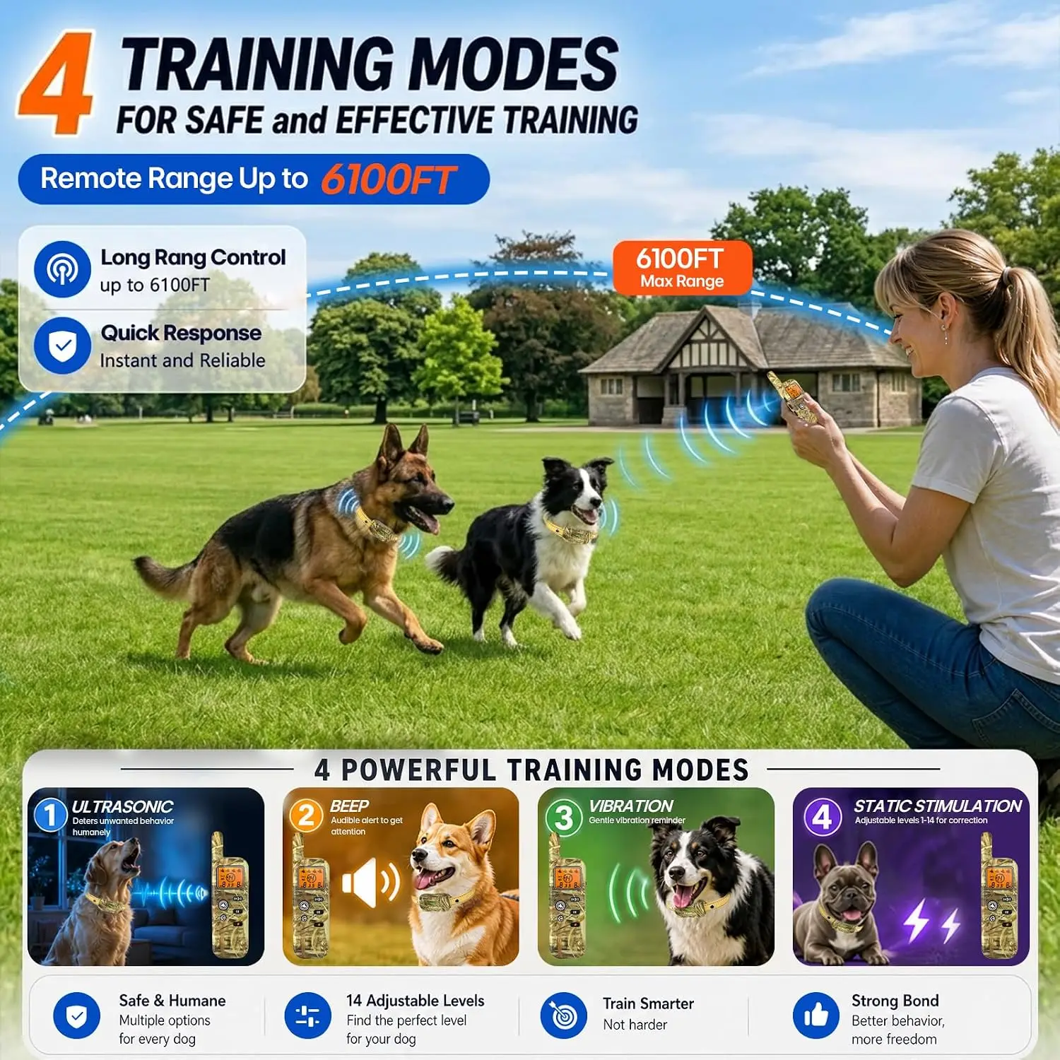 Wireless Dog Fence & Training Collar 2-in-1, 3500ft Boundary, 6000ft Remote, 4 Modes for Small Medium Large Dogs - view 4