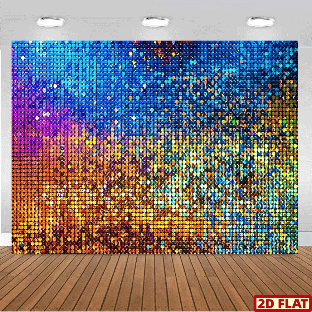 Shimmering Sequin Gradient Tapestry with Rainbow Sparkle Effect Glamorous Wall Art for Party or Room Decor 2D Flat Print