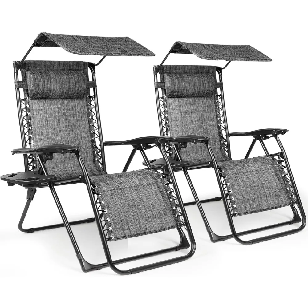 

Zero Gravity Chairs Set of 2, Oversized Outdoor Recliner Patio Lounge Chair with Canopy Shade, Foldable Outdoor Lounger with Cup