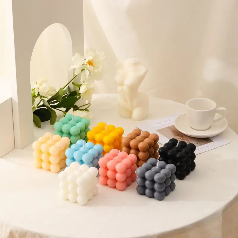 Vela de burbujas de cubo grande para decoración moderna del hogar, velas perfumadas de cera de soja para aromaterapia, velas decorativas para el