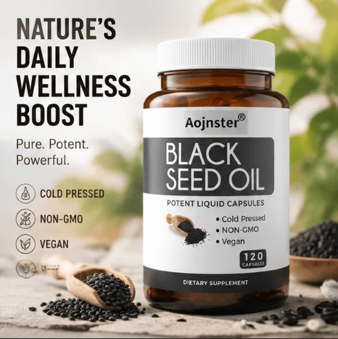 Black Seed Oil Liquid Capsules,Cold Pressed Non‑GMO Vegan Dietary Supplement,120 Capsules
