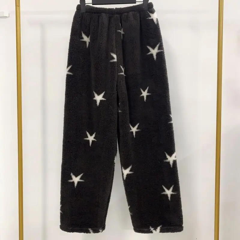Celana Piyama Bulu Karang Anak Perempuan Pakaian Santai Tebal Longgar Motif Wanita Pakaian Rumah Beludru Musim Gugur Musim Dingin Pakaian Luar Kasual Baru