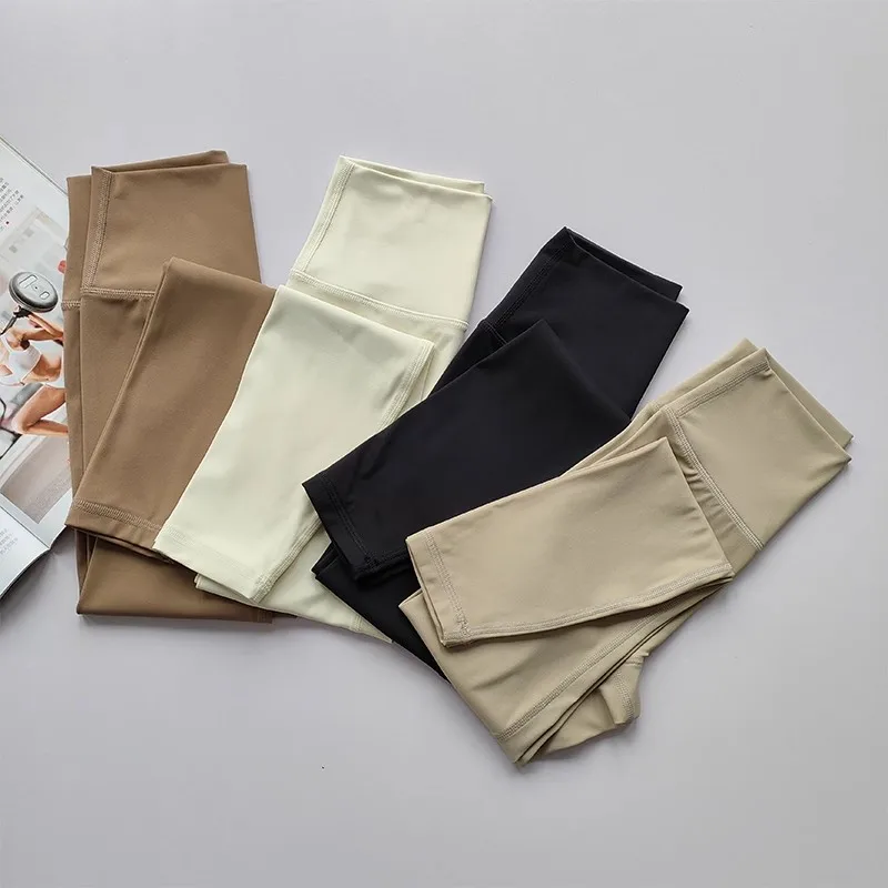 Damen-Yoga-Übungshose mit hoher Taille, eng anliegend, hohe Elastizität, Stulpenlinie, nacktes Gefühl, Hüftheben, Turnhose – Detail 23
