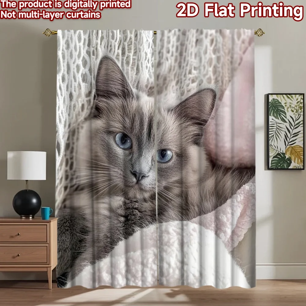 

1pc 2D flat Photography Backdrop Photography Backdrop Cozy Blue-Eyed Cat 100% Polyester Family Party Use for Bedroom decorations