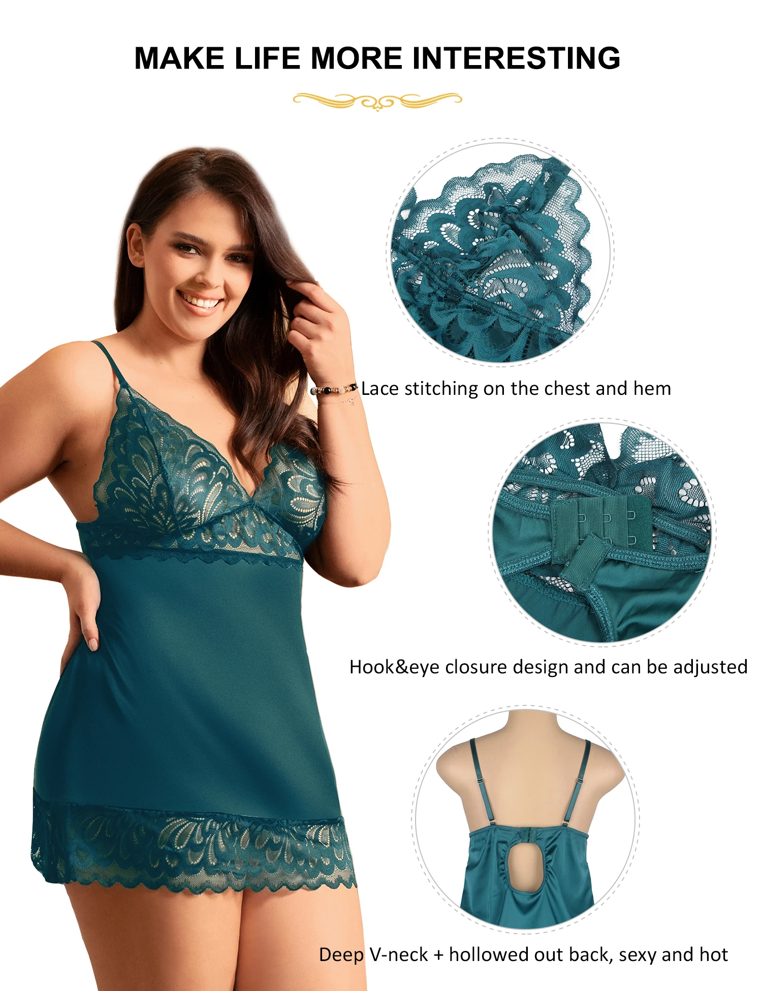 Comeondear Sexy Lingerie Nightdress Lace Plus Size Nightwear Erotic Night Dress With Thong Nighty See Through Hot Exotic Outfit