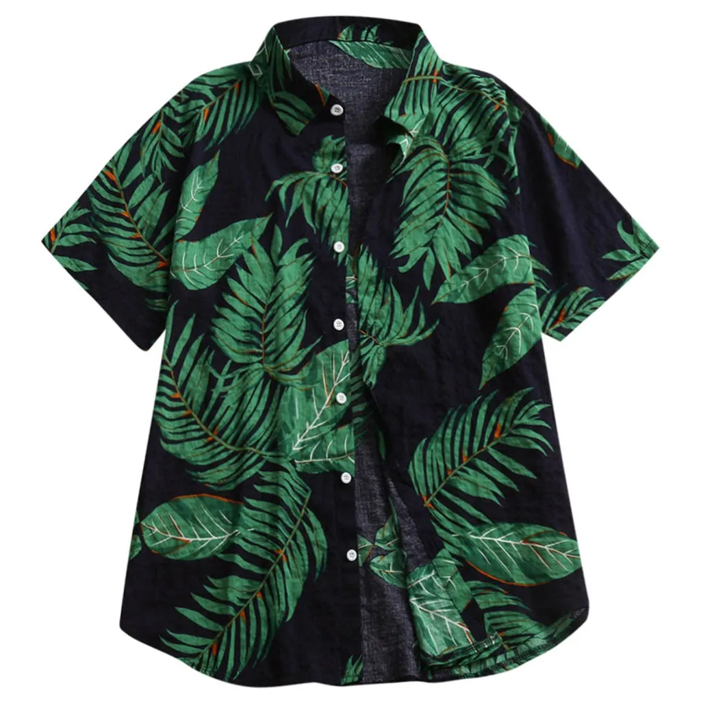 Beach Hawaii T-Shirt Men Casual Short Sleeve Blouse Print Leaves Button Men's Top Shirts Summer Fashion Men's Blouse Tops