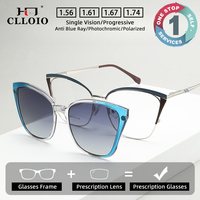 CLLOIO New Metal Cat Eye Magnetic Suction Glasses Women 2-in-1 Polarized Sunglasses Prescription Customized Progressive Glasses