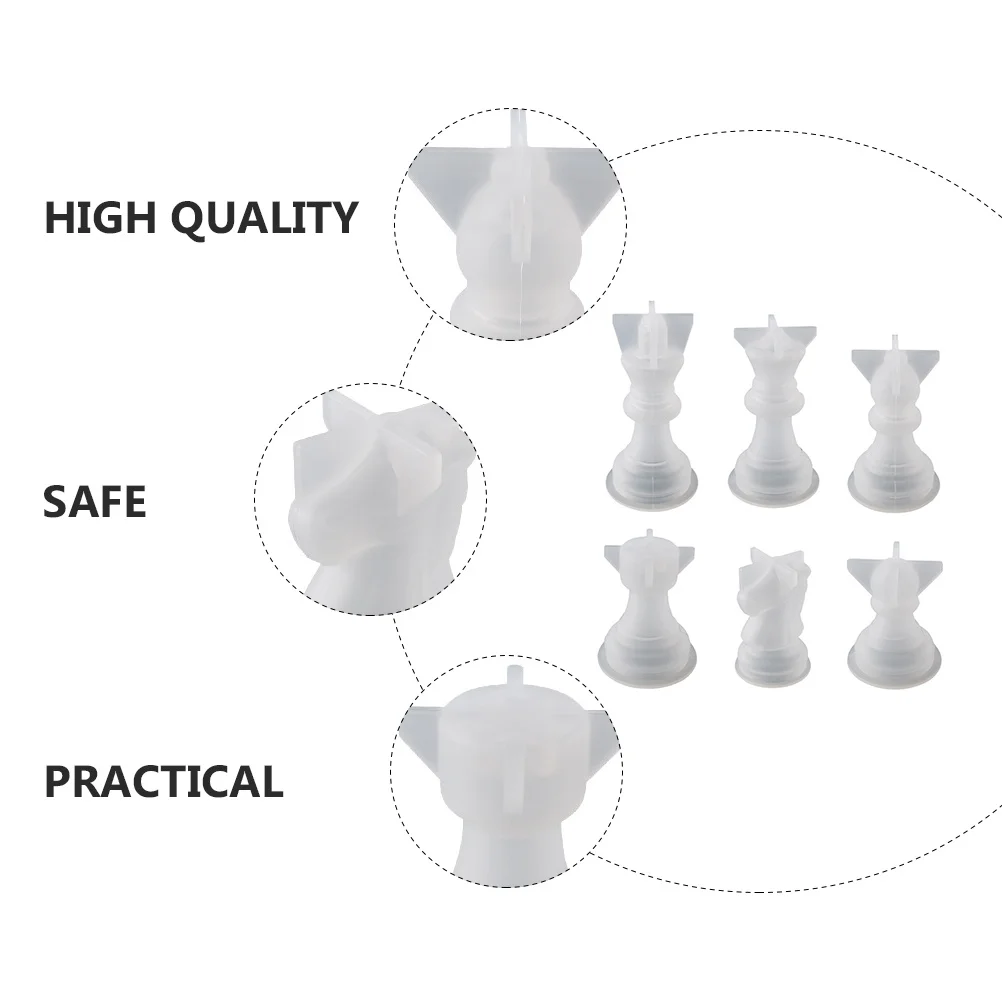 

6Pcs International Chess Piece Mold Silicone DIY Craft Mold Nonstick Easy Release for Resin Casting Practical Chess Pieces Mould