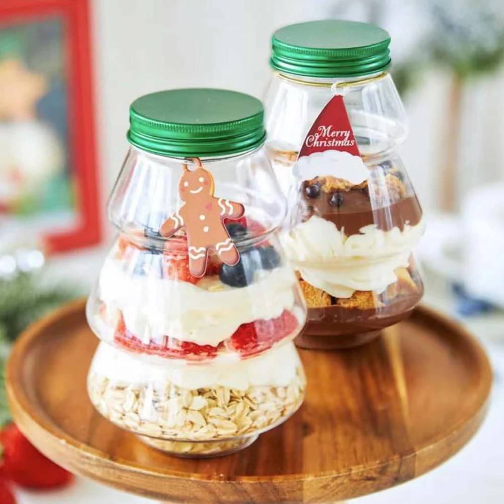 

5pcs 500ml Christmas Tree Juice Bottles Green Caps Snack Containers Sealed Transparent Drink Bottle Empty Reusable Milk Tea