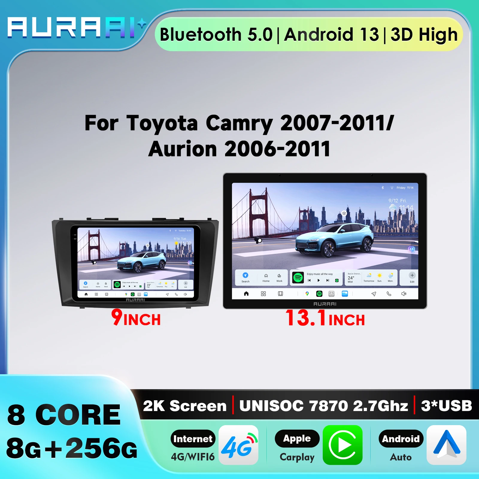 4G Android 13 for TOYOTA CAMRY 2007-2011 AURION 2006-2011 Android Car Radio Multimedia Video Player GPS Stereo CarPlay Head Unit