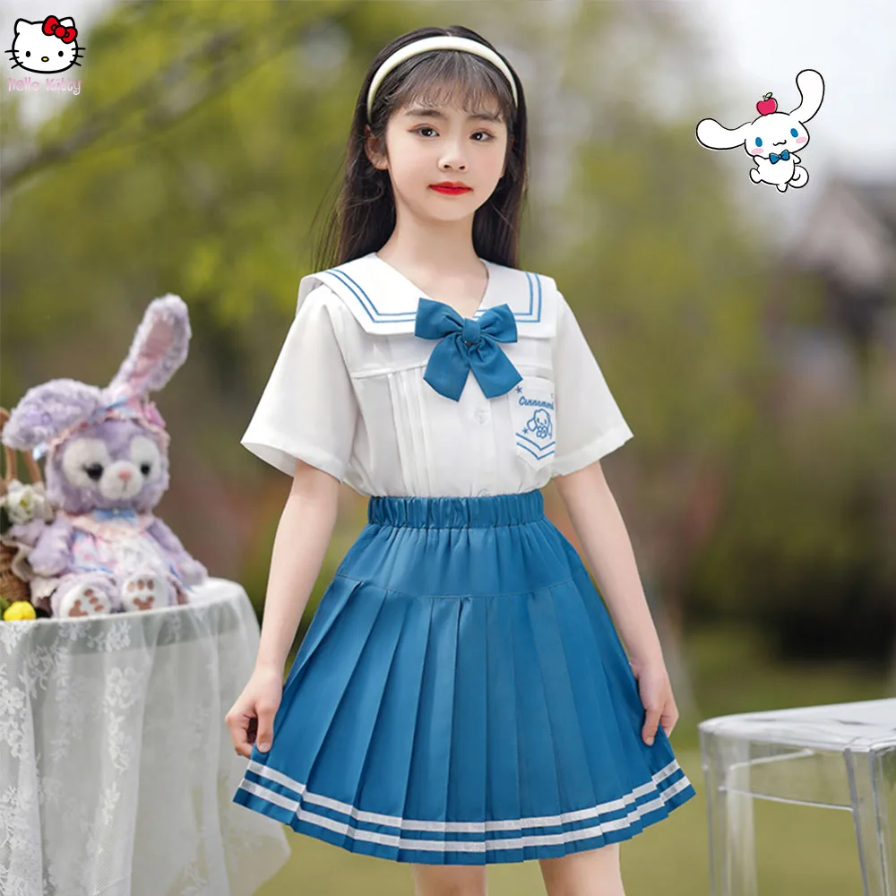 

Children's Set Shirt Pleated Skirt Cinnamoroll Kuromi Anime Naval Style Shirts Shorts Sanrios Boys Girls Jk Fashion Kawaii Set