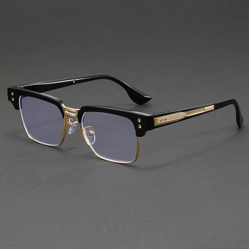 Men's Retro Square Eyeglasses Black Gold Frame Anti Blue Light Clear Lens Fashion Eyewear