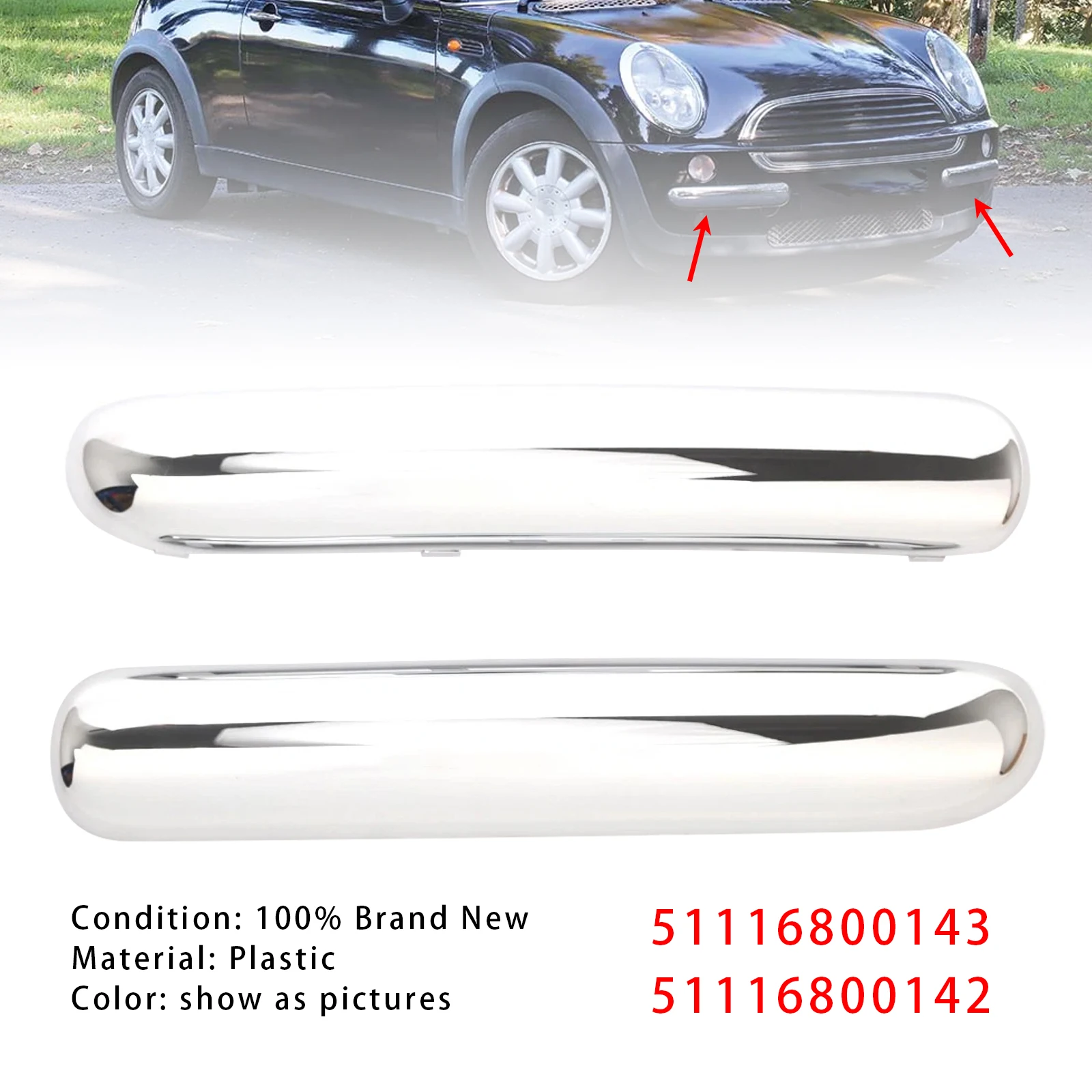 

Artudatech Pair Front Bumper Chrome/Black Trim Set For Mini One Cooper R50/R52/R53 2001-2004 2002 2003 51116800143 51116800142