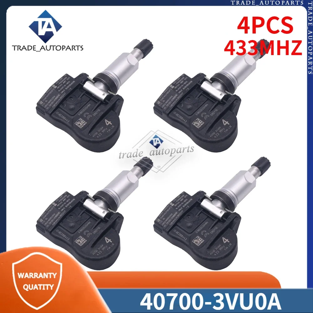 40700-3VU0A Car Tire Pressure Sensor 4Pcs For 2018-2024 Infiniti QX50 Nissan Altima Leaf Rogue 40700-3VU0B TPMS SENSORS 433MHZ