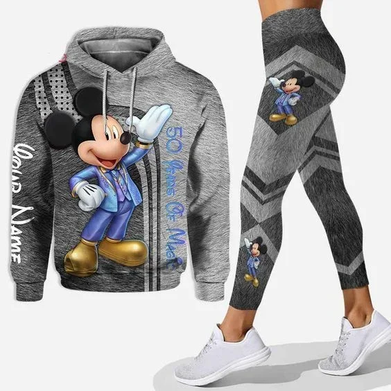 Nome personalizzato gratuito felpa con cappuccio e Leggings topolino tuta da donna Diseny Minnie felpa con cappuccio pantaloni da Yoga pantaloni sportivi set di tute di moda