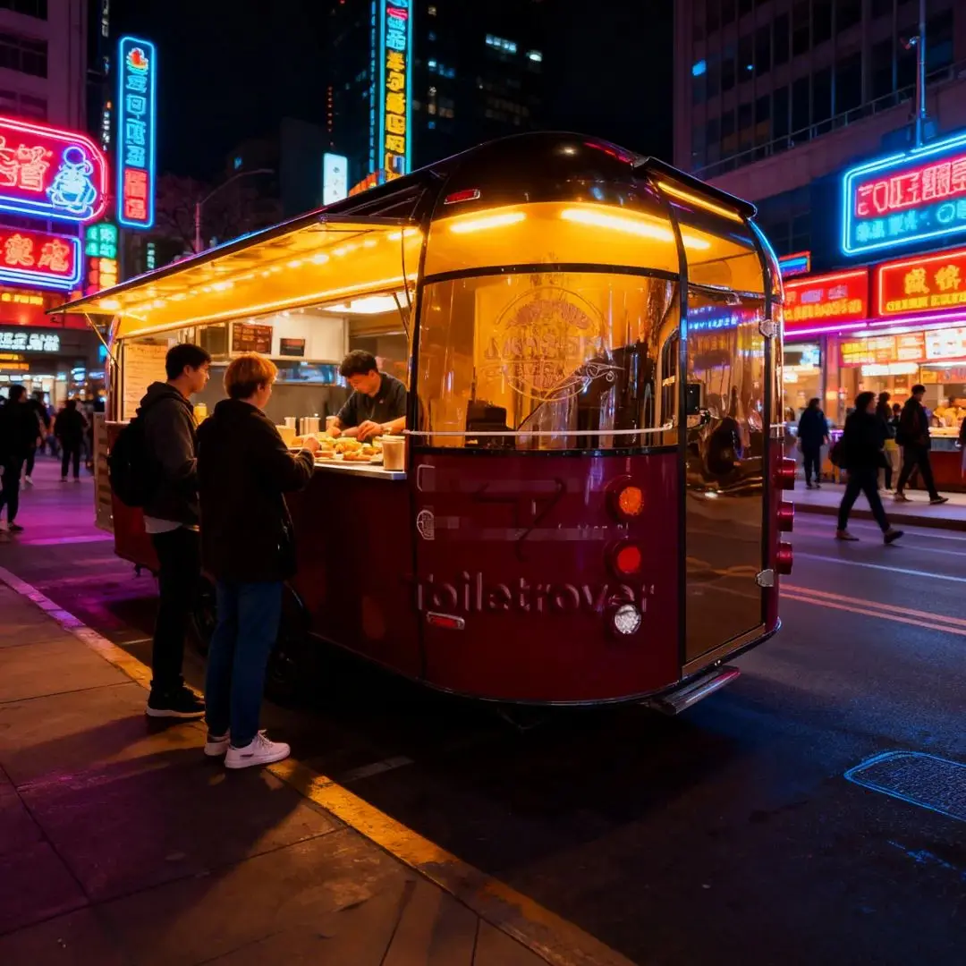 مقطورة طعام خارجية بلون الشمبانيا الذهبي المعدني، نسيج مرآة معدنية غير لامعة باللون العنابي، مادة لامعة للغاية لأعمال الطعام #5