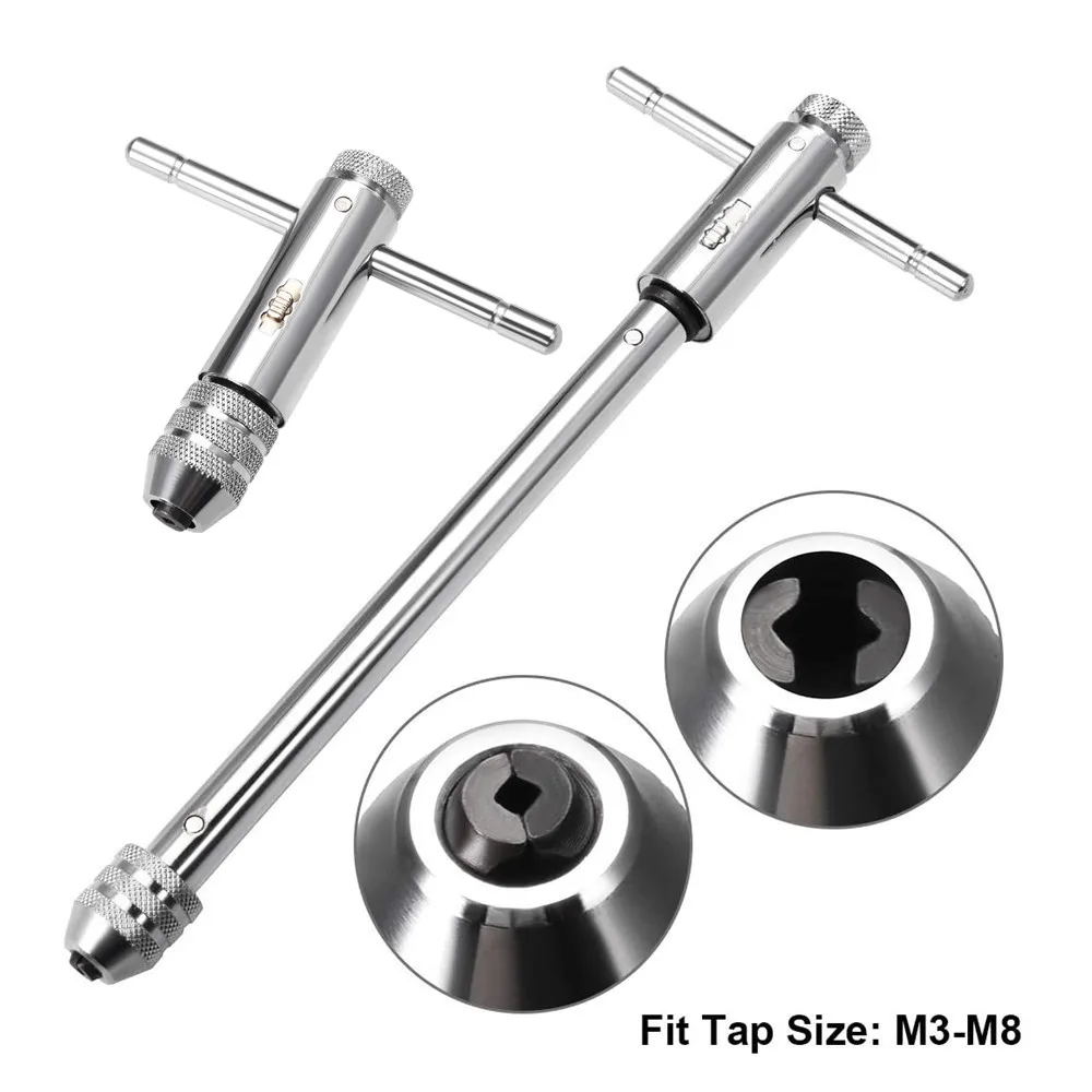 Adjustable T-Handle Ratchet Tap Holder Wrench, Machine Screw Thread Metric , Bothway Hand Screw Tap Set Manual Tapping Tool Kit